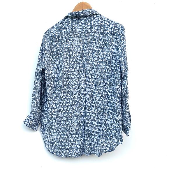 Frank & Eileen Modal Flower Floral Blue Eileen Button Down Shirt Top Small - Picture 3 of 8